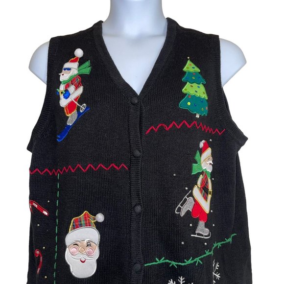 Vtg Bechamel Plus Size Cardigan Sweater Vest Womens 1X Christmas Santa Holiday - Picture 2 of 12